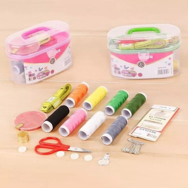 Sewing Set Kit Peralatan Jahit Kotak Box Alat Menjahit Benang Jarum Peniti Meteran