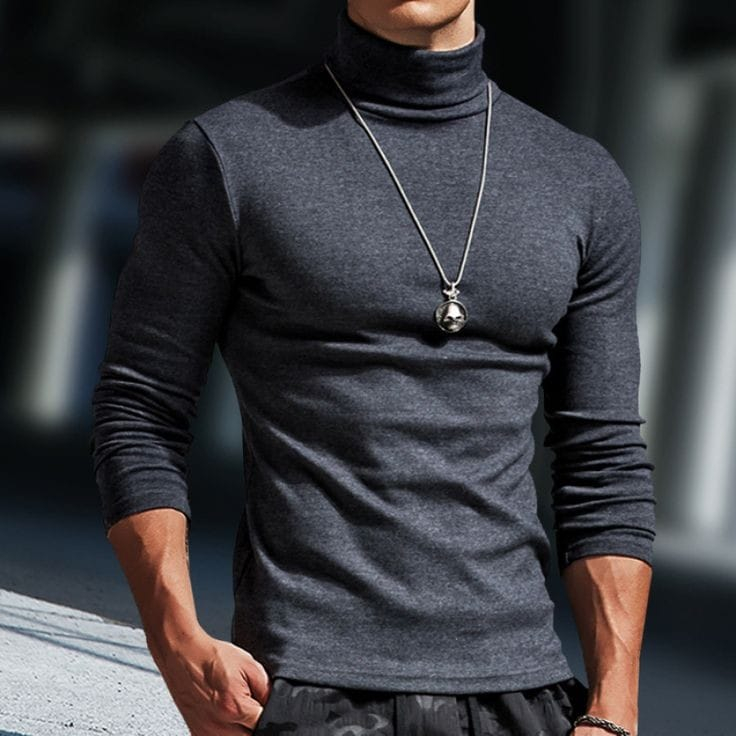 Turtleneck Pria Dan Wanita Lengan Panjang/Kaos Pria Kerah Tinggi/Kaos Polos Rib Rajut Pria Lengan Pa