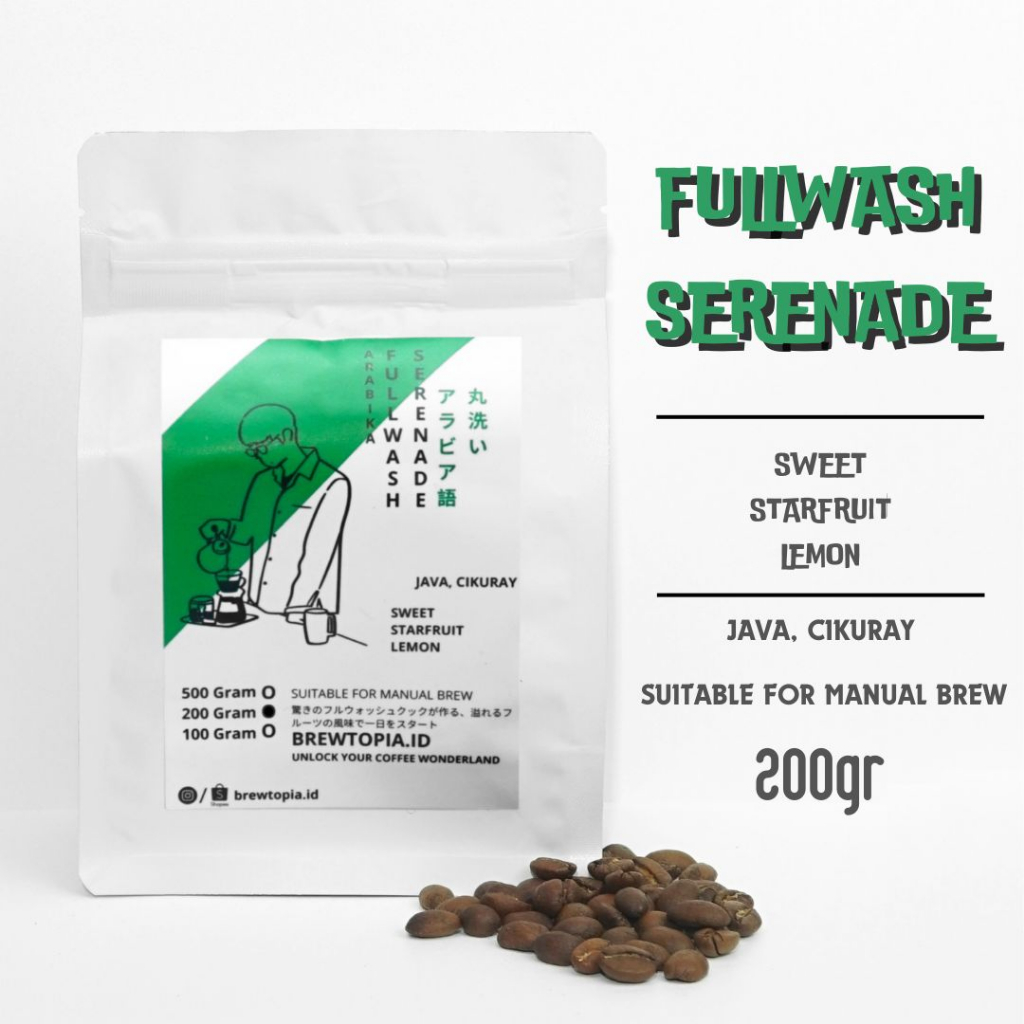 

BREWTOPIA Kopi Arabika FULLWASH Java Roast Beans 200 Gram Biji Bubuk - Fullwash Serenade