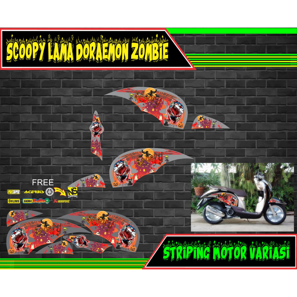 striping stiker motor scoopy lama doraemon zombie