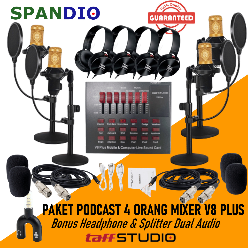 PAKET PODCAST 4 Orang Mic Microphone Bm Mixer V8s V8 Plus Lengkap
