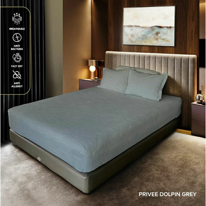 King Rabbit Sprei Single & Sarung Bantal Guling Motif Dolpin Grey