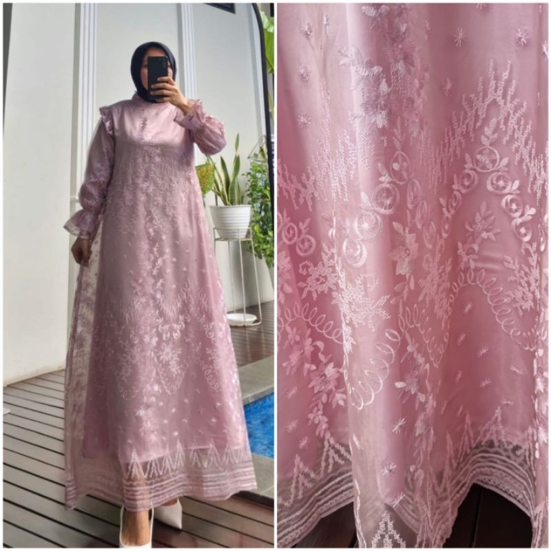 Gamis ekclusive organza milky mix armanisilk polos Ori by Edness kayla