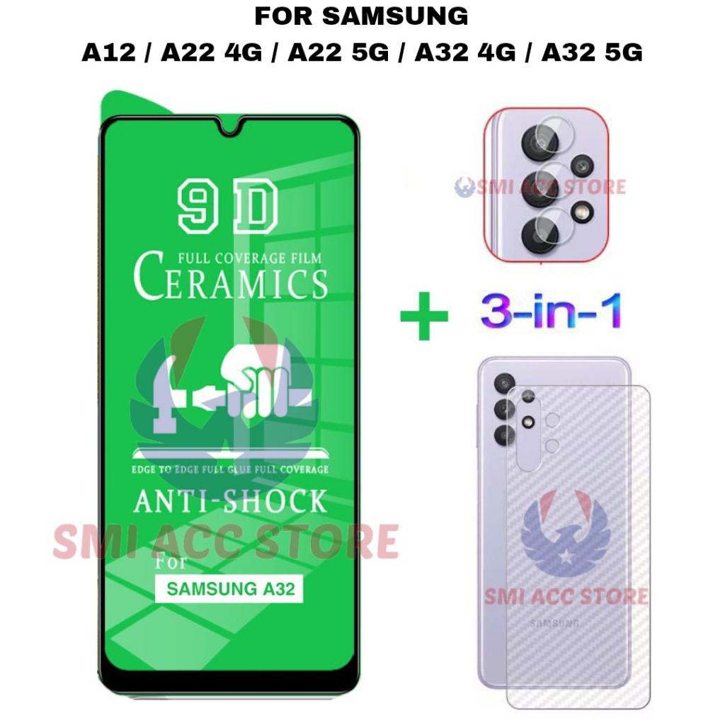 PAKET TG SAMSUNG A32 5G / A32 4G / A22 / A22 5G / A12 Tempered Glass Ceramic Clear HD Anti Gores Pel