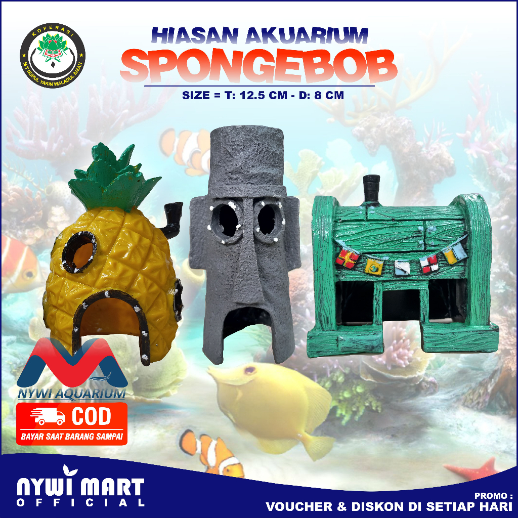 ( ISI 3 SET ) Hiasan Aquarium resin Spongebob tuan crab squidward miniatur kartun spongebob cocok un