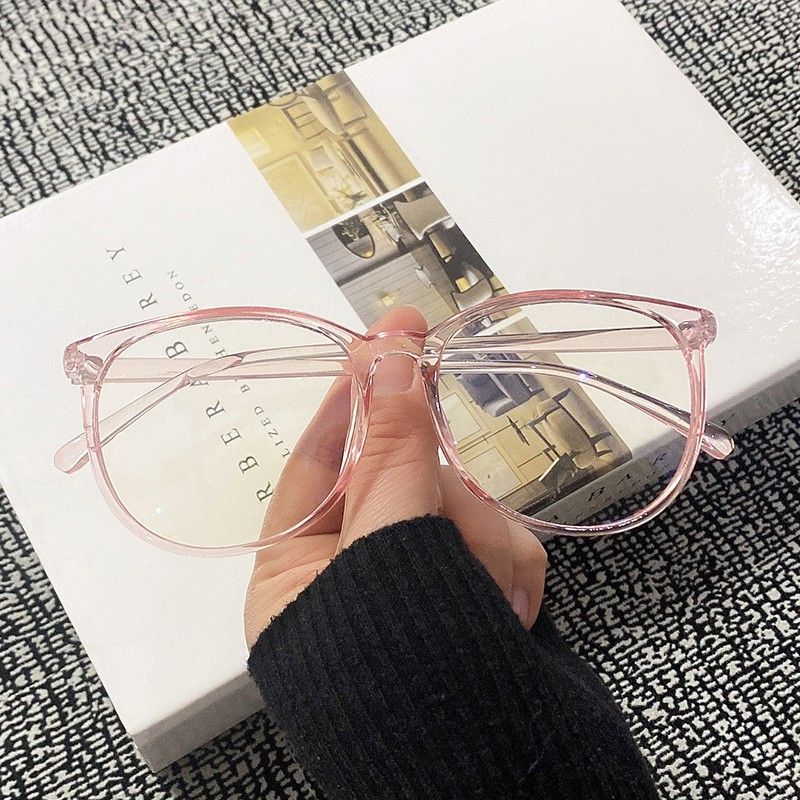 COD❤️ Cat Eye Kacamata Anti Radiasi / Frame Kacamata Lensa Flat / Gaya Leopard Retro Korea Fashion Wanita Glasses-yy-3-Pink