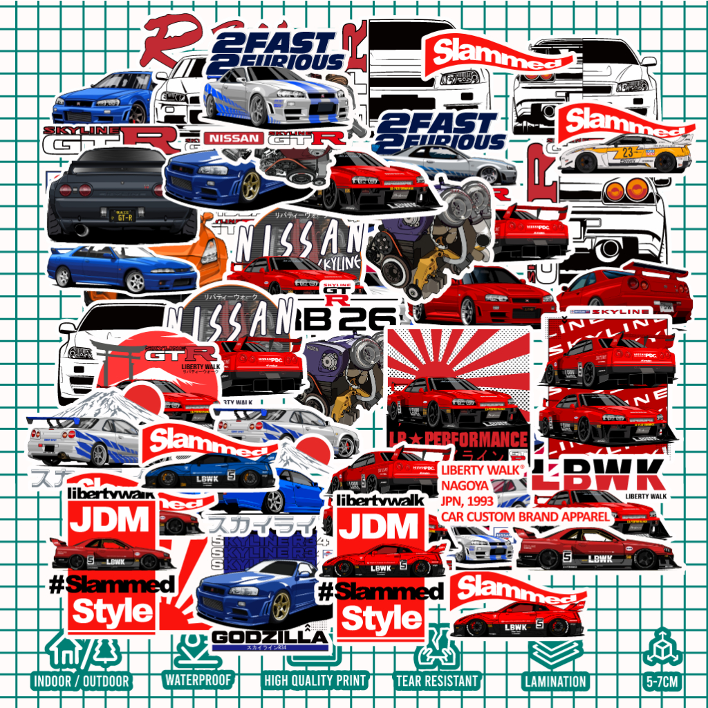KARIMAKE Sticker Pack NISSAN SKYLINE GTR NISSAN SKYLINE R34 MINI GT KAIDO HOUSE JDM