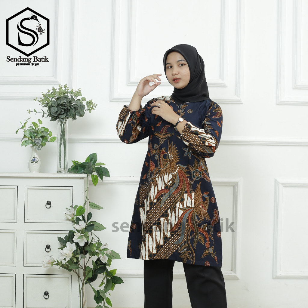 SENDANG BATIK Baju batik wanita modern atasan Tunik kerja kantor wanita lengan balon motif LINGGAJAY