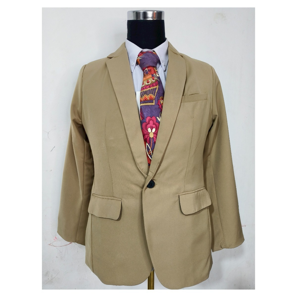 JAS/BLAZER KHAKI: PUSAT, JAS PRIA SLIM FIT KHAKI POLOS KEREN KANCING 1 FORMAL CASUAL FULL FURRING.