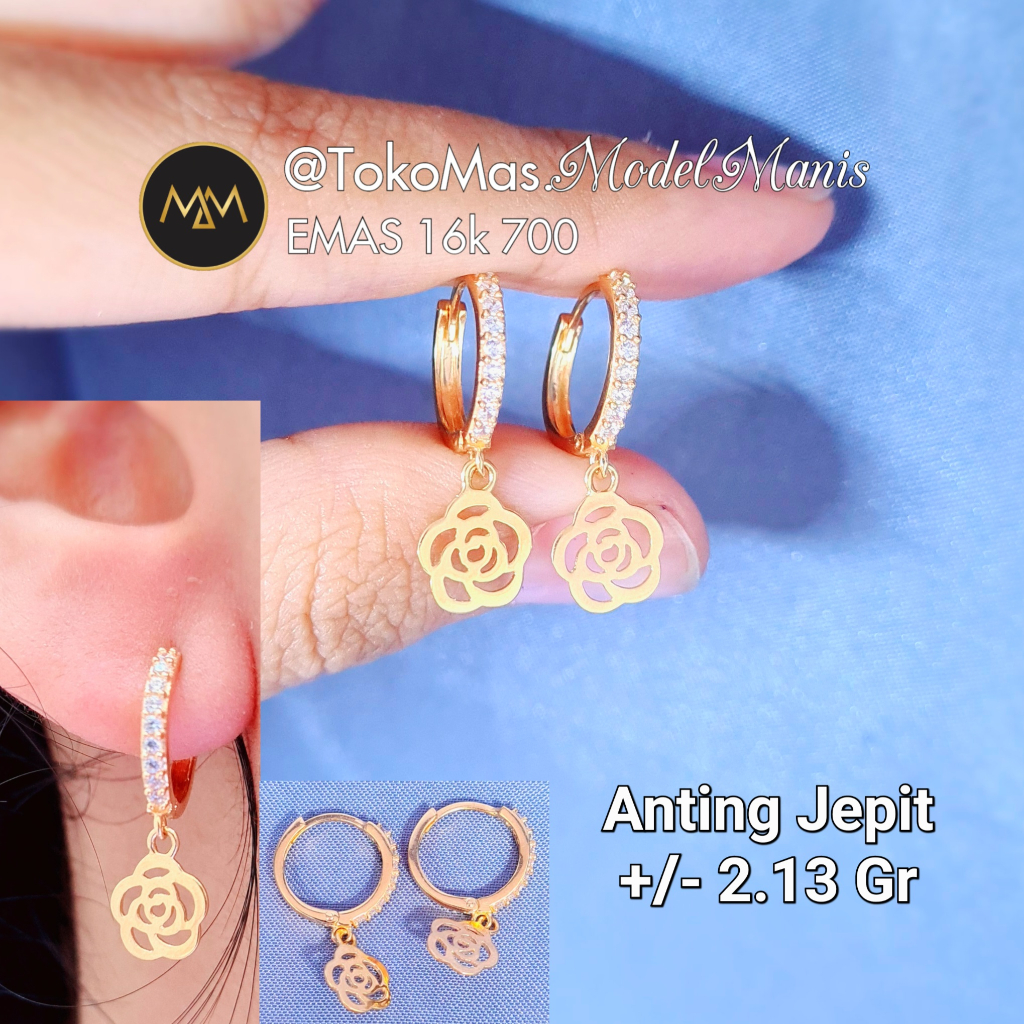 Anting Jepit Bunga Mawar Emas Kuning 700 kadar 16k