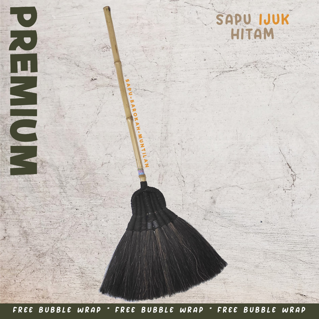 Sapu Lantai Ijuk Hitam Gagang Bambu Kuat
