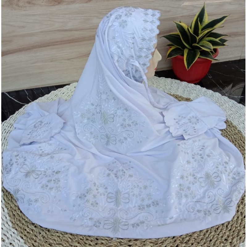 mukena terusan / mukena lajuran bordir putih
