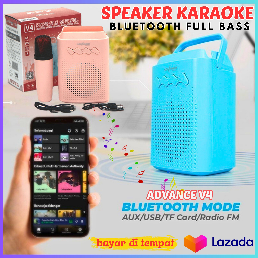 Advance V4 Speaker Bluetooth Karaoke Portable Microphone Karaoke Speaker Mic Bluetooth Karaoke + MIC
