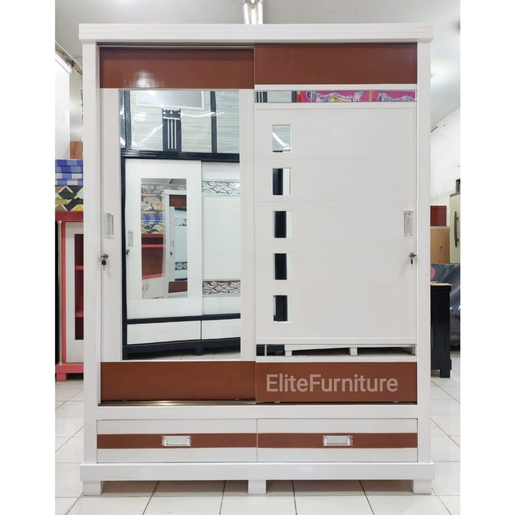 Lemari Baju JUMBO Gamis Multriplek Coklat Putih , Lemari Baju 2Pintu Multriplek JUMBO , Lemari Pakai