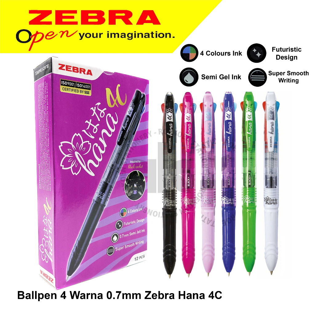 

Zebra Hana Retractable Ballpen Semi Gel 4 Warna 0.7mm