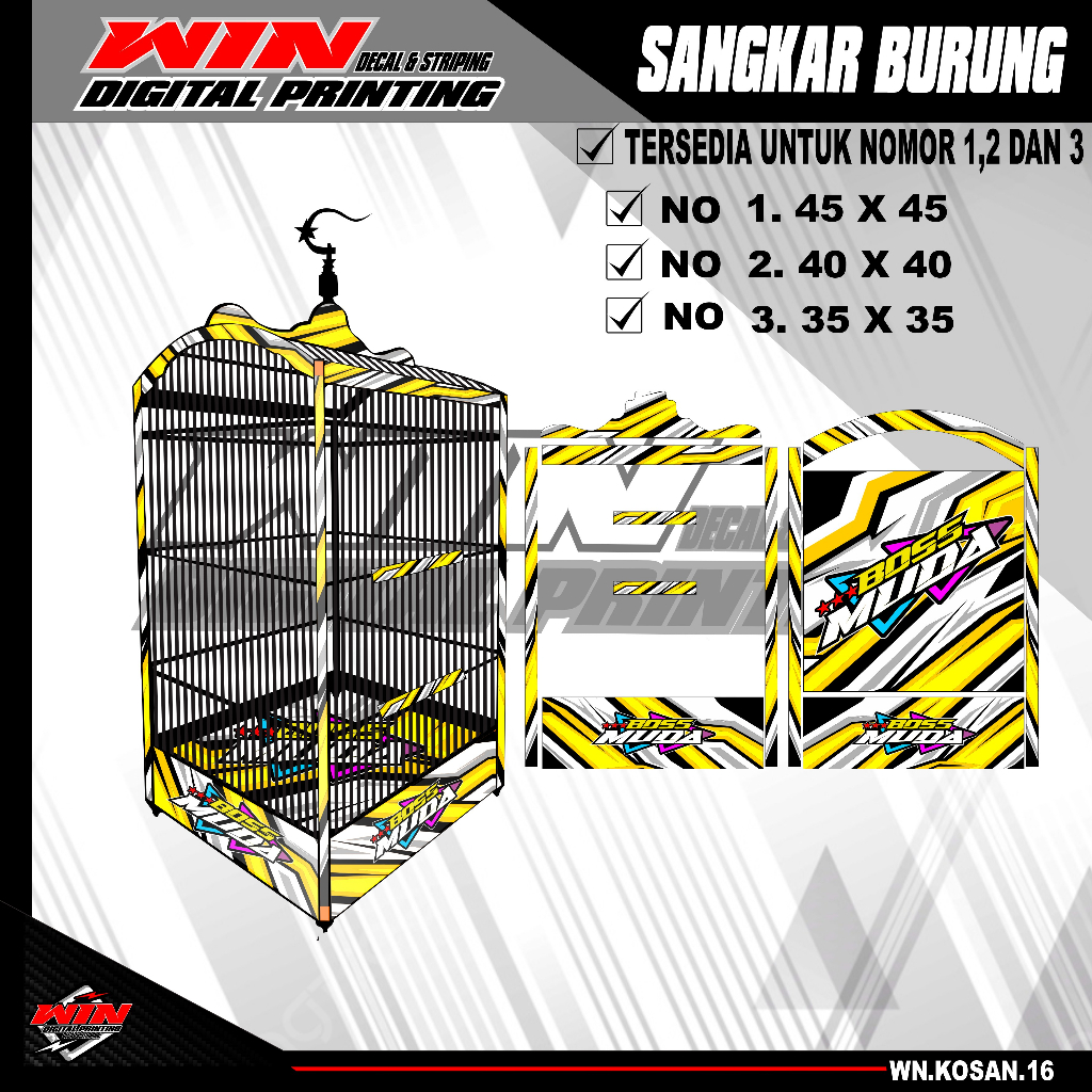 Stiker Decal Sangkar Burung Kotak, Kosan, Persegi, Ebod No. 1, 2, 3 Sangkar kacer,pentet