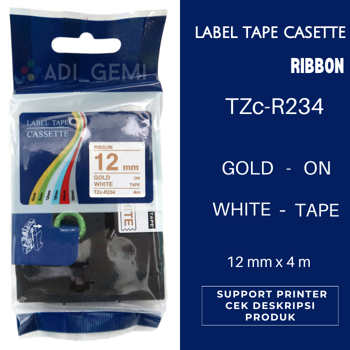 

Compatible Label Tape Brother TZc-R234 Gold On White 12mm