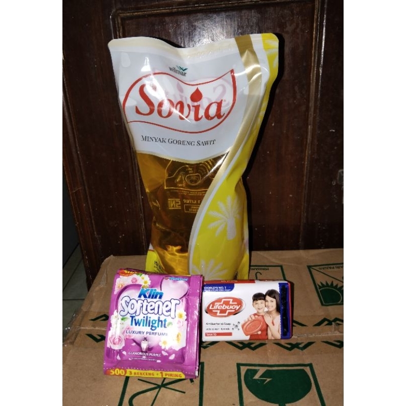 

Paket bundling minyak sovia 1liter + pewangi soklin 10pcs+sabun lifebuoy 75gram