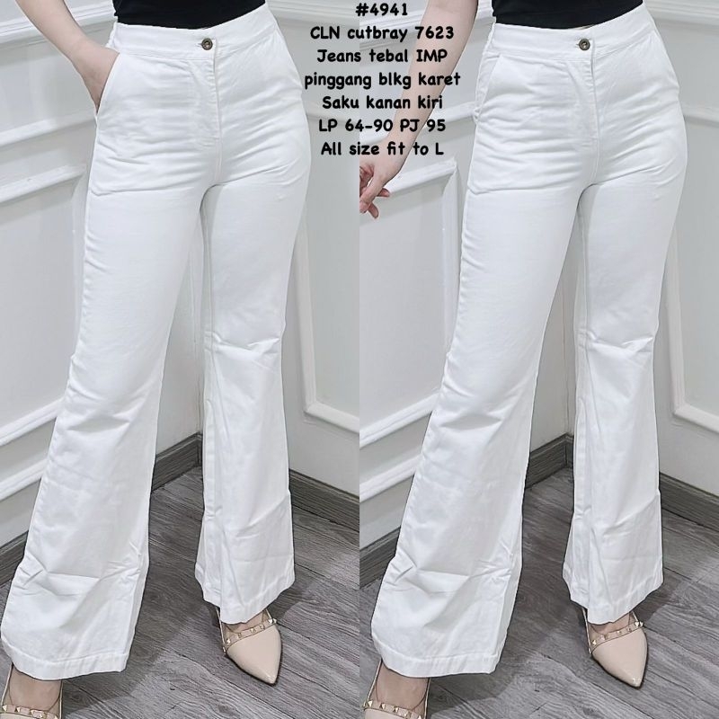 IB 7623 CutBray Pants Jeans White Import Celana Jins Cut Bray Putih Polos Wanita