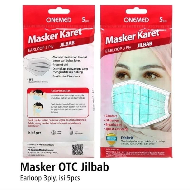 Masker jilbab hijab 5 pcs sachet otc onemed berbagai warna