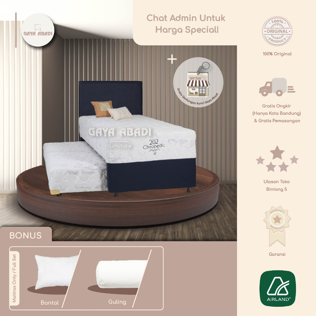 Springbed Airland 202 Chiropedic / Kasur sorong 2 in 1 Airland - Airland Springbed