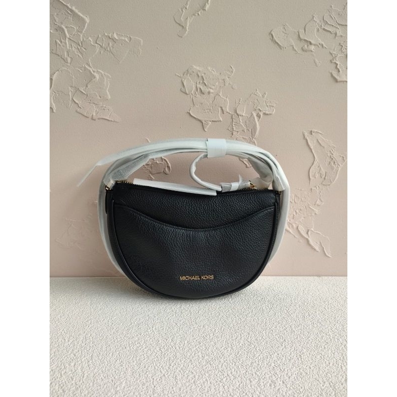 MK Dover Small Half Moon Black Xbody Leather mk dover black