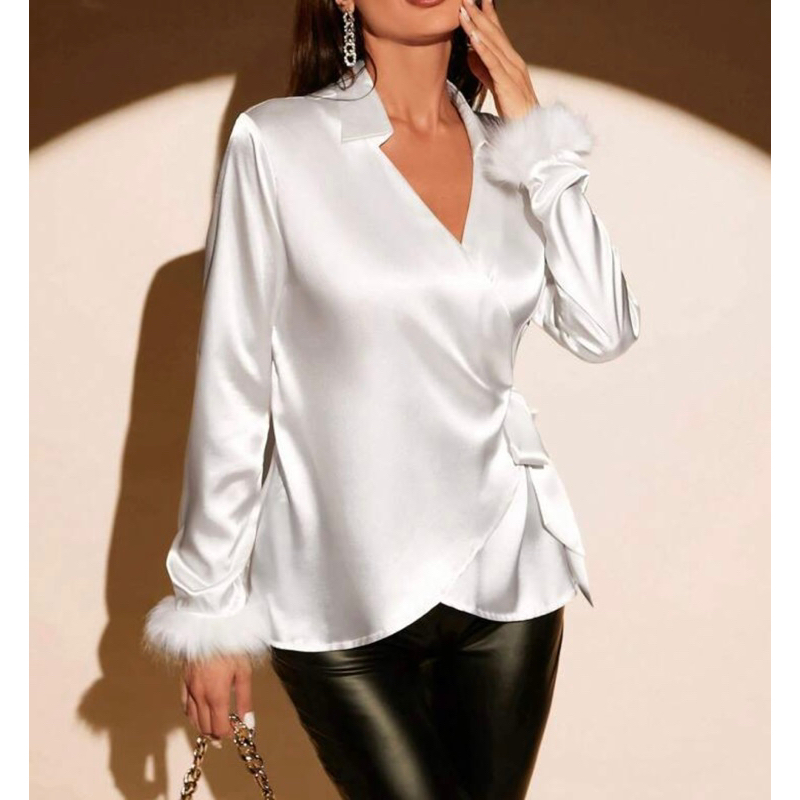 Knot Side Wrap Blouse / Kemeja Satin Wanita / Import