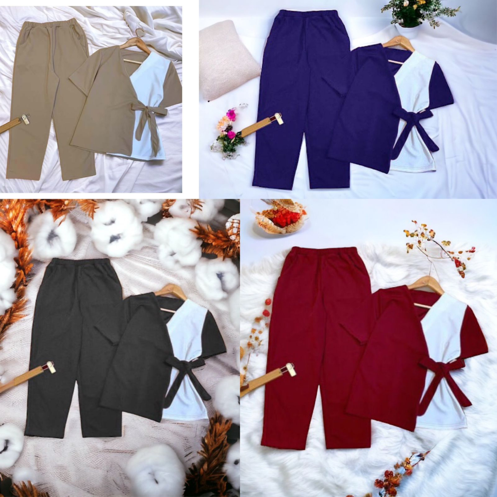 Baju Setelan Wanita Kekinian One Set Korea Model Kimono Jepang Set 2in1 Baju Kantor Wanita Stelan Pe