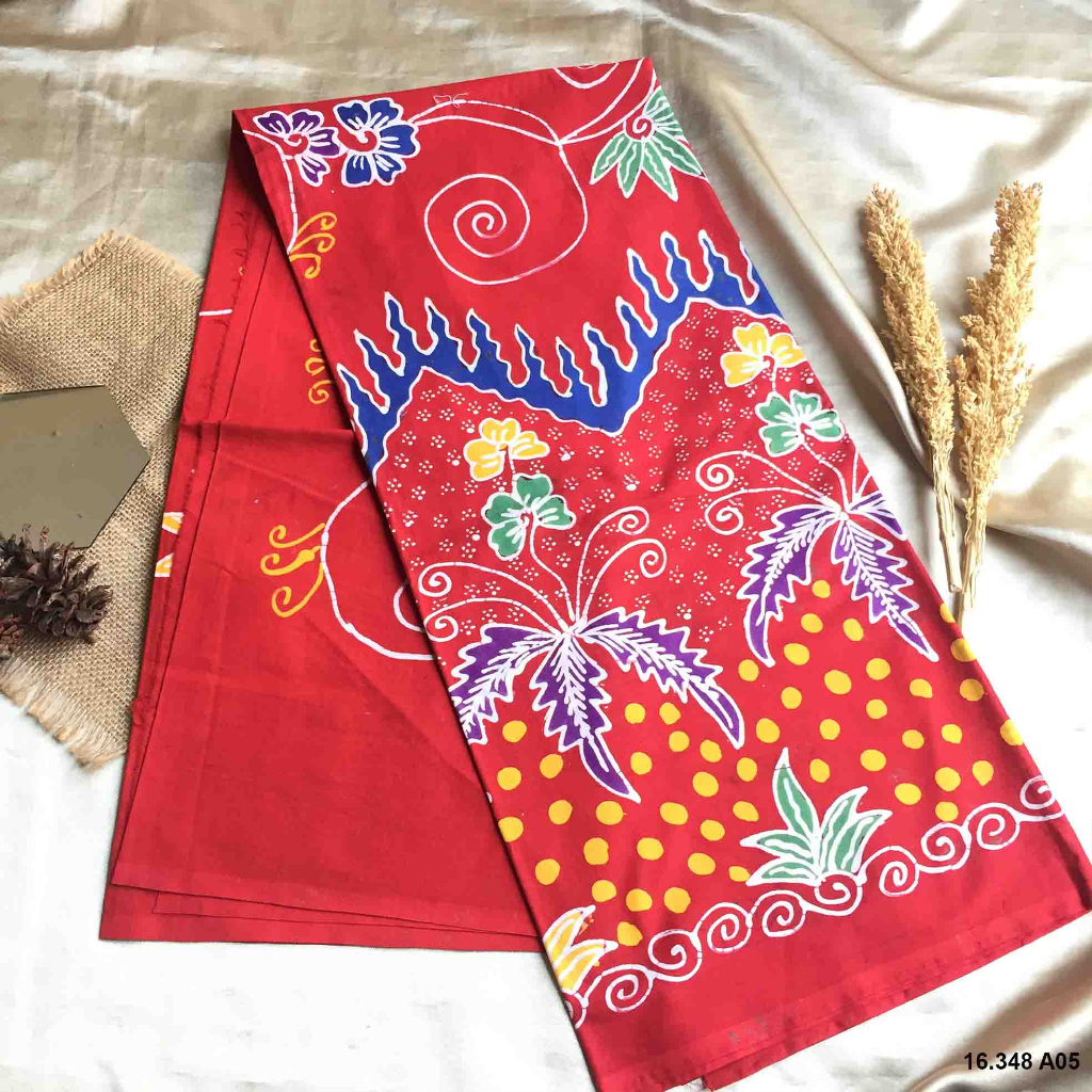 Batik Tulis Asli Madura -Kontemporer -Warna Merah -Edisi Warna Cerah Cantik -16.348