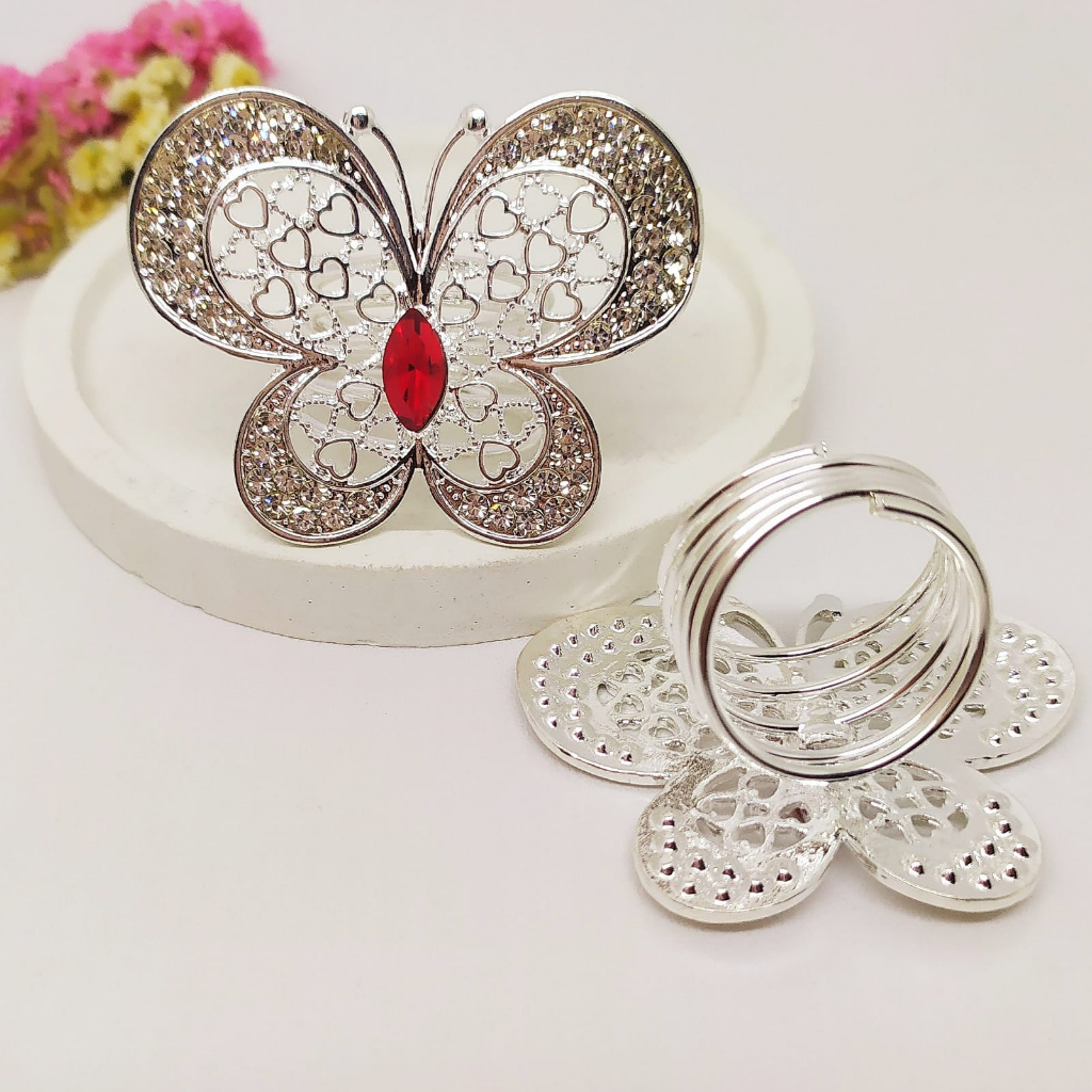 Termurah RING hijab /bros hijab/kolong jilbab/aksesoris hijab-Kupu 3 Red Silver