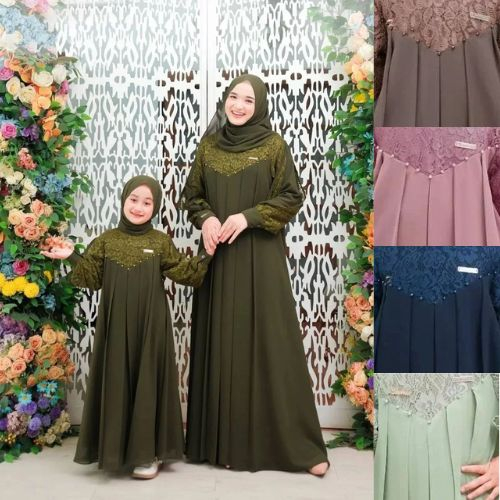 gamis couple ibu dan anak INARA COUPLE MOM & KIDS Ceruty brukat Zipper depan busui gamis couple ibu 