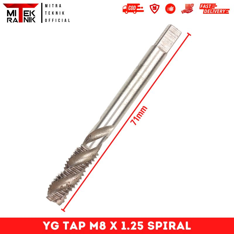 Tap M8 x 1.25 YG Spiral Pembuat Drat Tap Baut 12