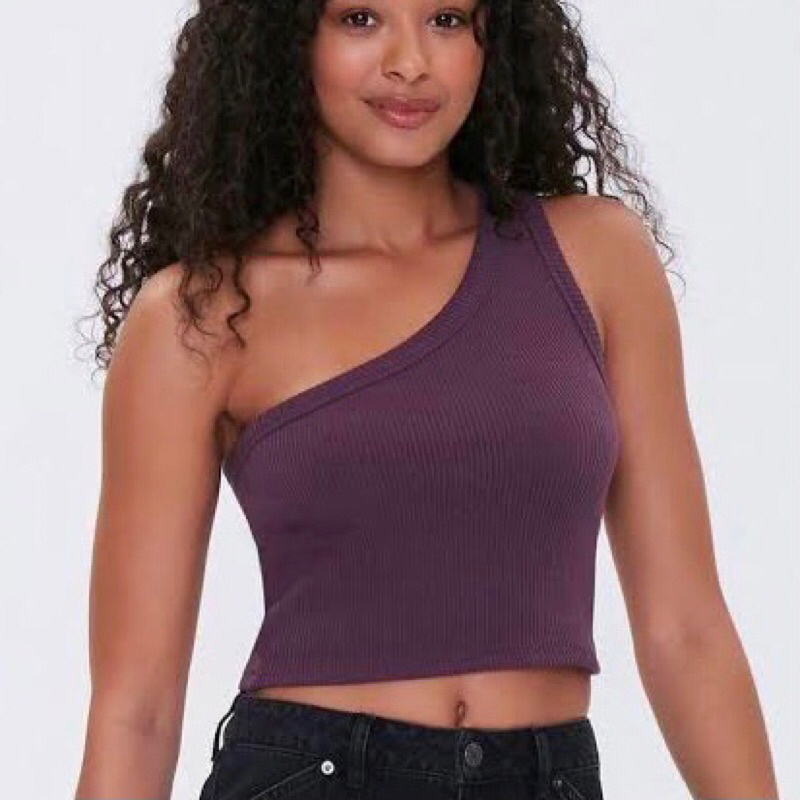 F21 CROP TOP ONE SHOULDER RIBBED KNIT MAROON PURPLE BURGUNDY TANK FOREVER