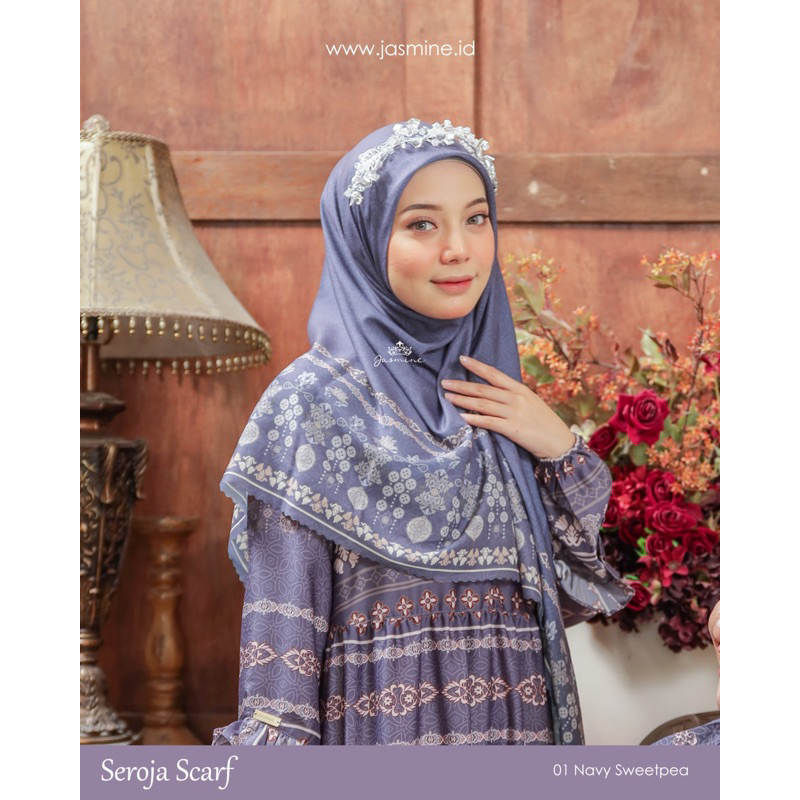 Seroja Scarf Jilbab Segi Empat Motif Printing by Jasmine