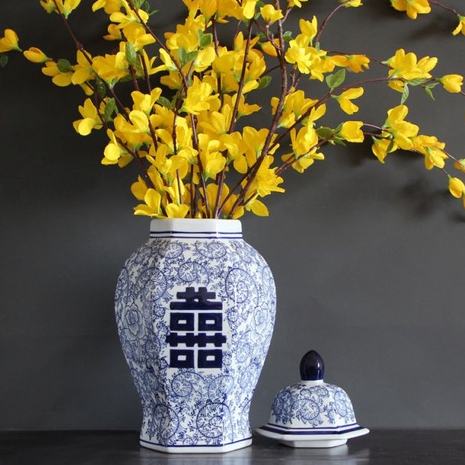 Vas Bunga Cecefavors Guci Jar Bunga Biru Putih China Chinoiserie Dekorasi Imlek