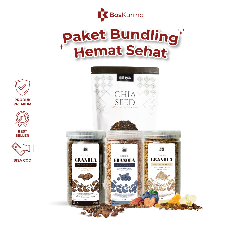 

[ 2 In 1 Package ] Paket Hemat Sehat Granola 500gr + Chiaseed 250gr Diet Sereal Premium