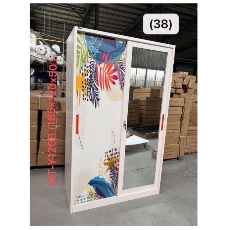 LEMARI BAJU SLIDING BESI Lemari pakaian besi sliding jumbo spek 120cm plus KACA CERMIN