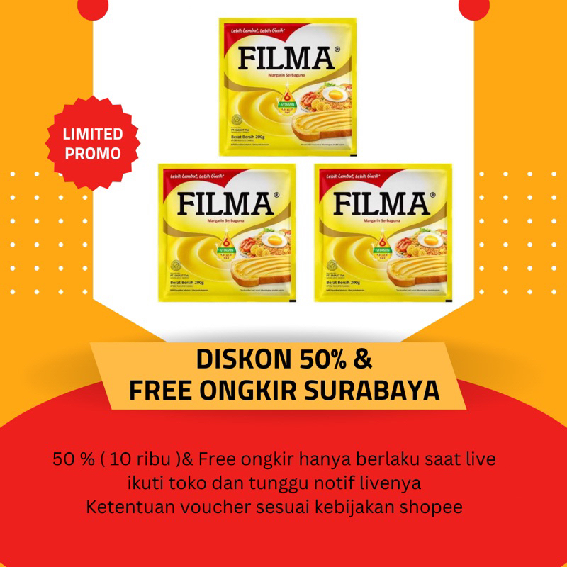 

[ DISKON 50% + Free ongkir ] Margarin Filma 200g 3 pcs