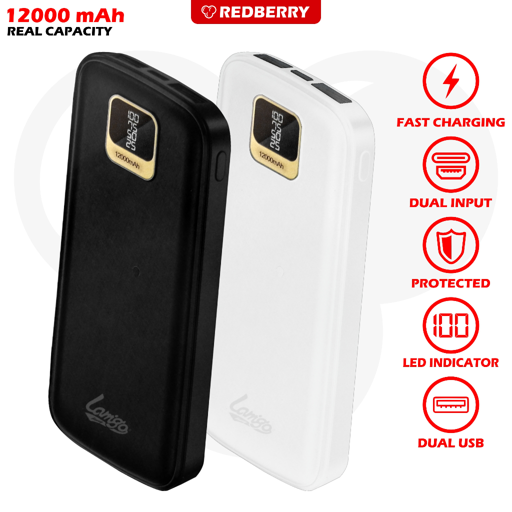 Powerbank Lamigo LT129 12000mAh FAST CHARGING LED indicator real capacity 2 USB power bank original