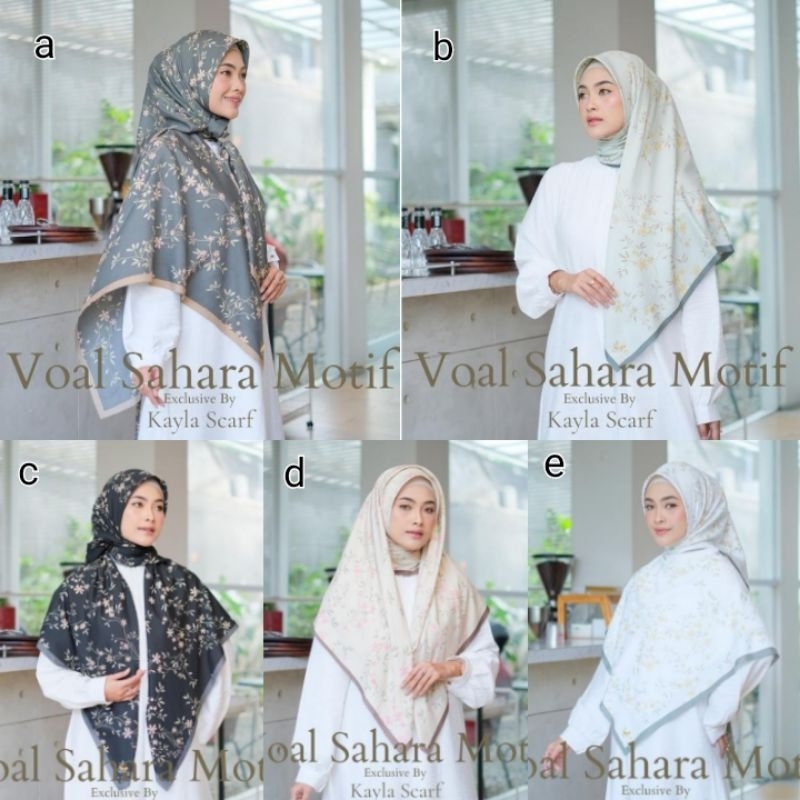 Jilbab Segiempat Voal Sahara Motif Kayla Scarf Hijab Segi Empat Bunga New Original