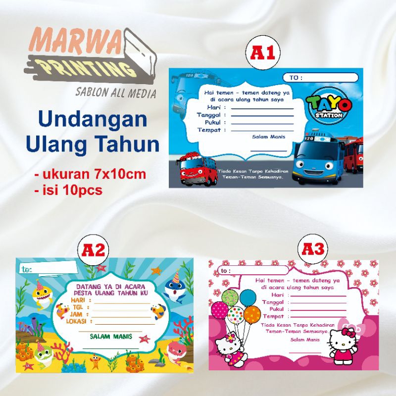 UNDANGAN ULTAH ANAK ISI 10PCS / UNDANGAN KARAKTER   / UNDANGAN ULTAH KARAKTER LUCU