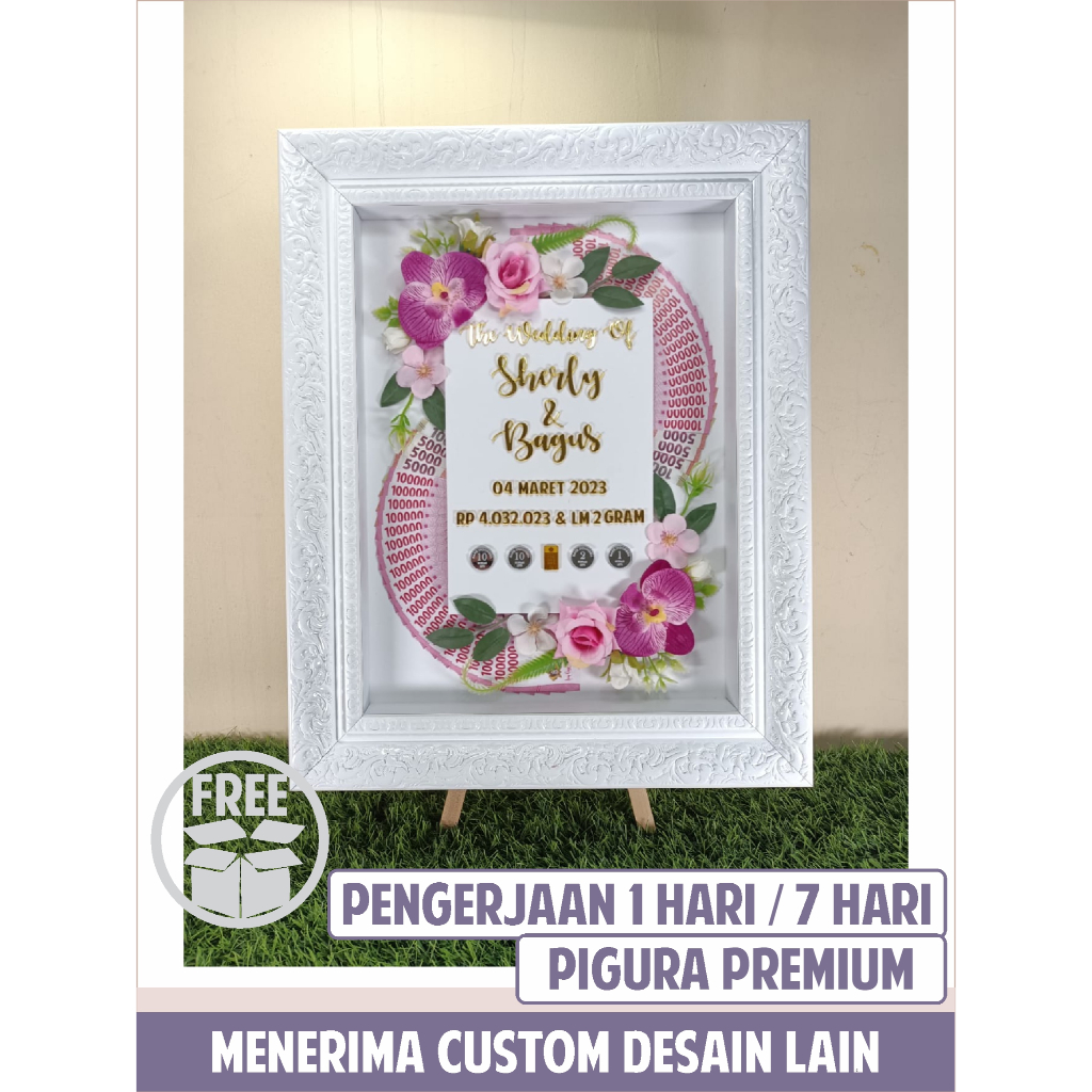 Mahar Pigura Bisa Sehari Jadi Rustic Akrilik Mirror Gold 38x48 / Mahar Uang dan Emas / Mahar Pigora 