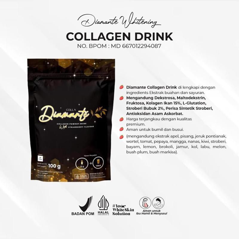 

Diamante Whitening Collagen Drink, 100 g, Gluthation, Collagen, Serat buah & sayur