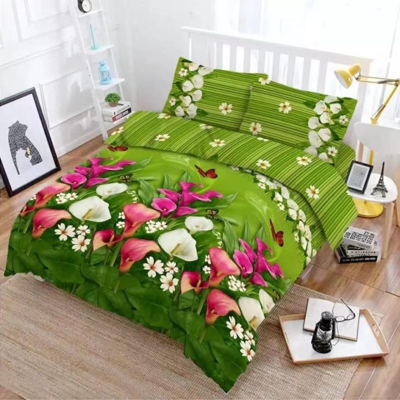 BERKAH [BEDCOVER SET] Set Bedcover/Betcover/Badcover/Bedcover Set Minimalise Termurah Motif bunga bu