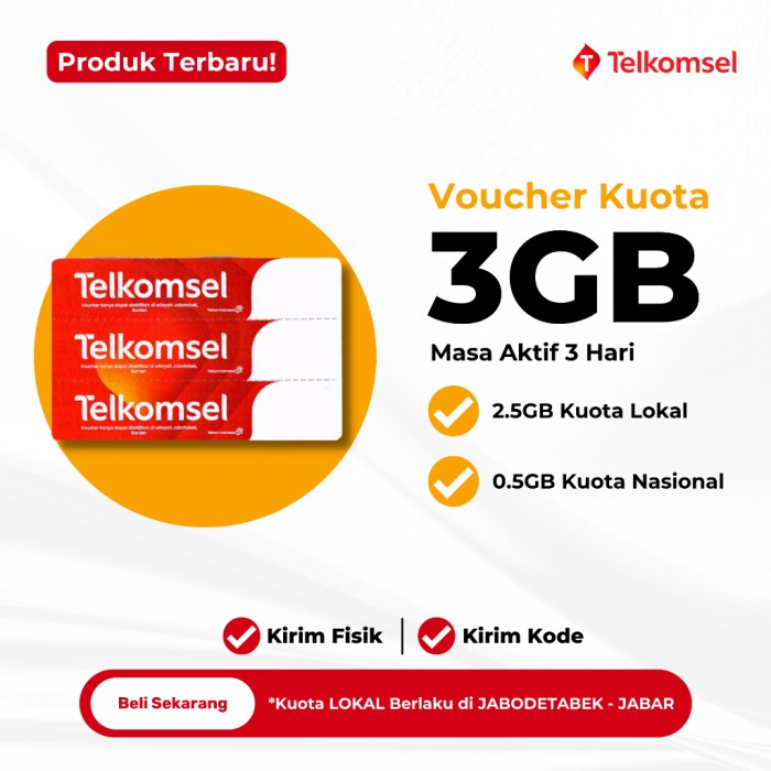 Voucher TELKOMSEL HANYA JATIM 3GB 3 Hari Simpati Kuota Paket Data Internet Jawa Timur