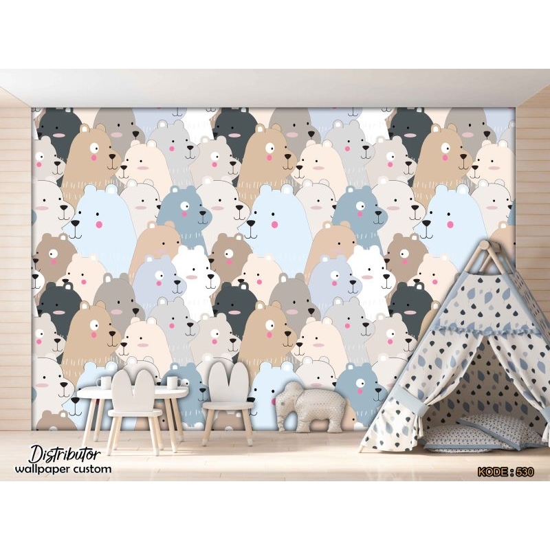 Wallpaper Dinding Custom 3D Panda Kartun Anak | Beruang | Wallpaper Kamar Tidur Anak | Wallpaper Rua
