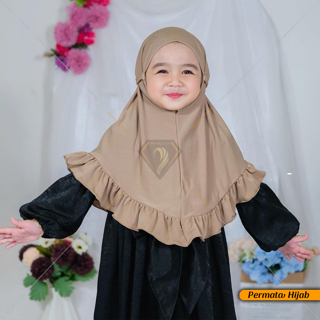 Hijab anak lucu  bergo rurffle anak jersey premium  kerudung anak umur 3 - 5 tahun