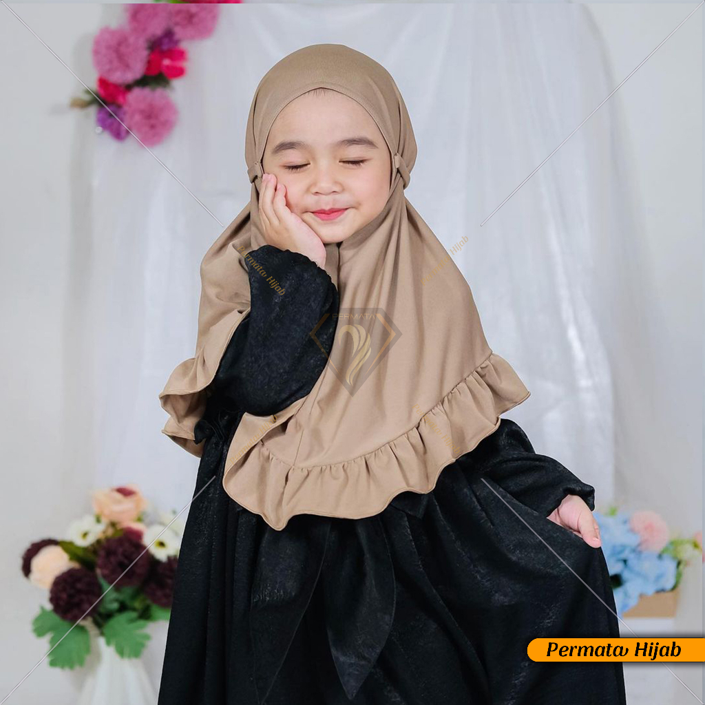 Hijab anak lucu  bergo rurffle anak jersey premium  kerudung anak umur 3 - 5 tahun