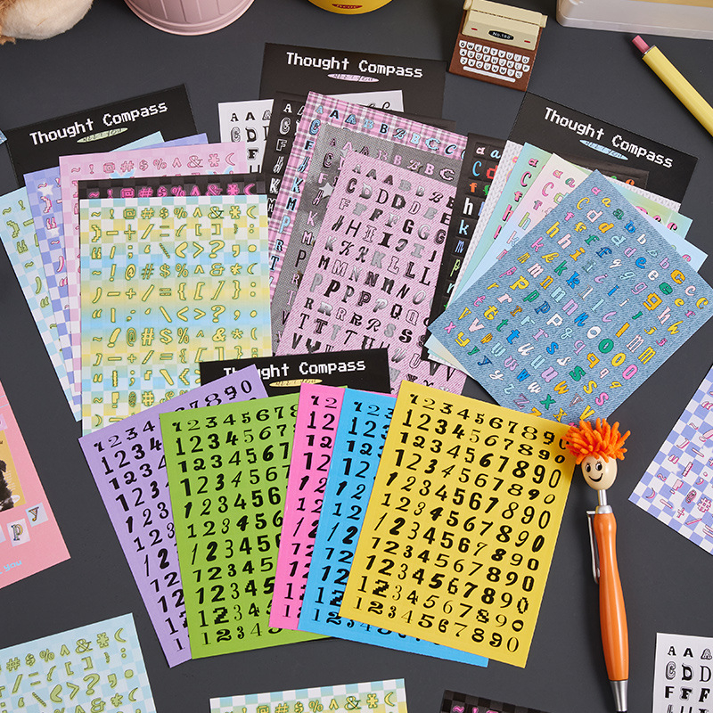 

[HARU] 5 Lembar Mind Compass Alphabet & Number Sticker Journal DIY Scrapbook Decor Photocard Polaroid