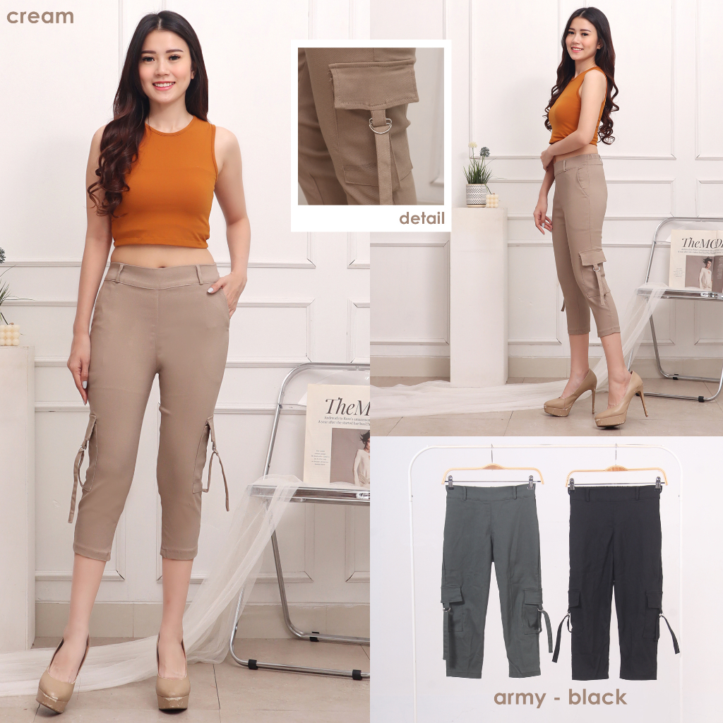 Eli Pants - Celana Kargo 7/8 Slimfit Wanita / Cargo Pants